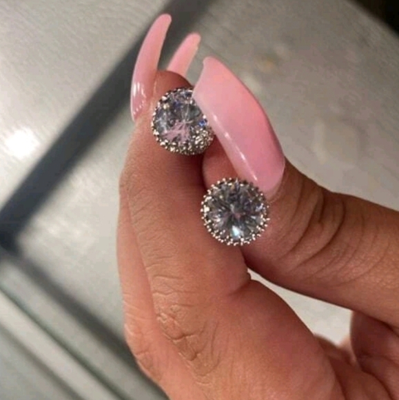 Silver stud Rhinestone earrings Dainty simple sparkly Prom wedding 💖2/$30 - Picture 7 of 15